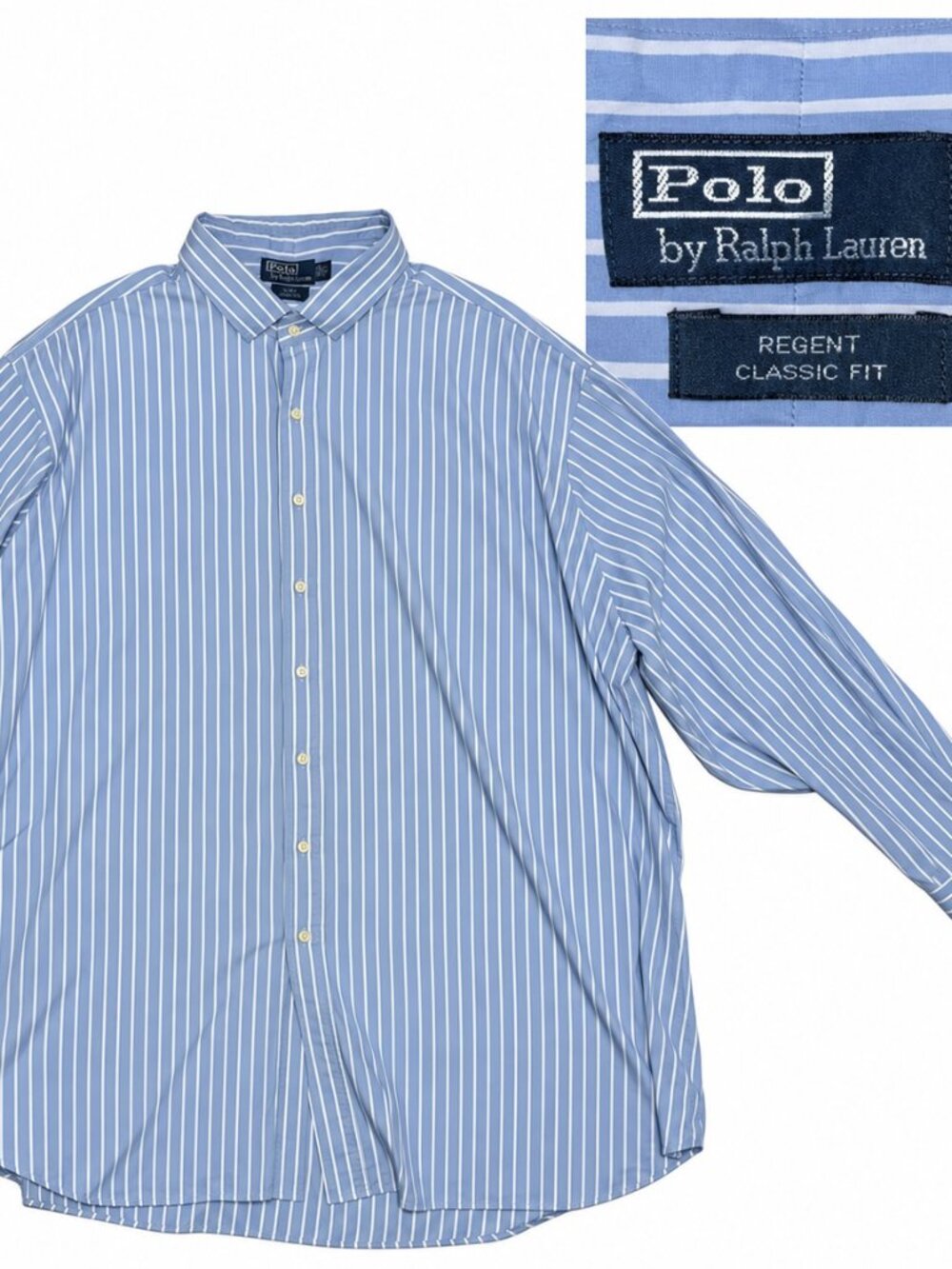 2X Tall Oversized Blue & White Striped Polo Ralph Lauren Button Down